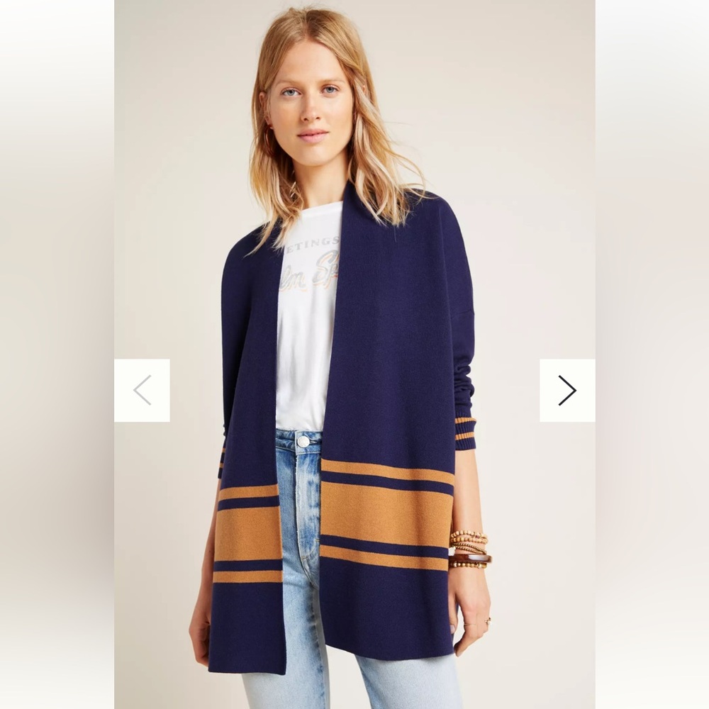 Anthropologie NVLT Pippa Cardigan in Navy Blue and Tan Size XS